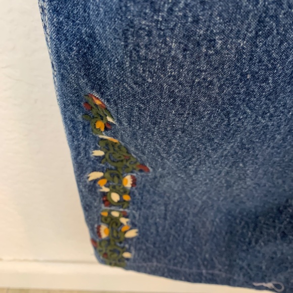 Vintage Revolt Denim Carpenter Bib Overalls Womens Size 22 Blue Embroidered Boho - Picture 9 of 14